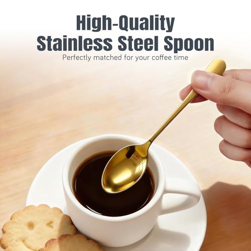 Lareina Stackable Porcelain Espresso Cups Set with Saucers, Spoons and Metal Stand - 4 Ounce Small Cappuccino Coffee Cups for Nespresso and Double Espresso - Set of 6 in White - Image 7