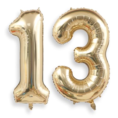 Image of AULE 40 Inch Large 13 Balloon Numbers Light Gold, Big Foil Number Balloons, Giant Helium 31 Happy Birthday Party Decorations for Man and Women, Huge Mylar Anniversary Party Supplies