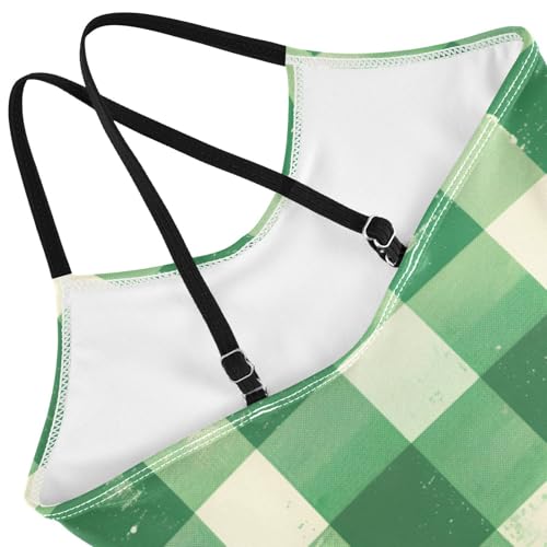 KLL Buffalo Plaid Green Toddler Girl 1 Piece Swim Suit Summer Swimming Suits with Adjustable Straps Cute4