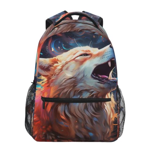 Sac à dos école loup hurlant grand cartable avec poche PC