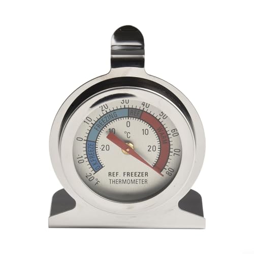 Oniissy Termometro per frigorifero con quadrante in acciaio inox, gamma da -20 a 26,7 °C, per indicatore rosso di facile lettura, design con supporto da appendere
