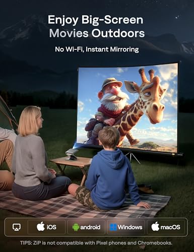 Image of Aurzen ZIP Tri-Fold DLP Pocket Mini Projector, 1.5-Hour Playtime, Grey