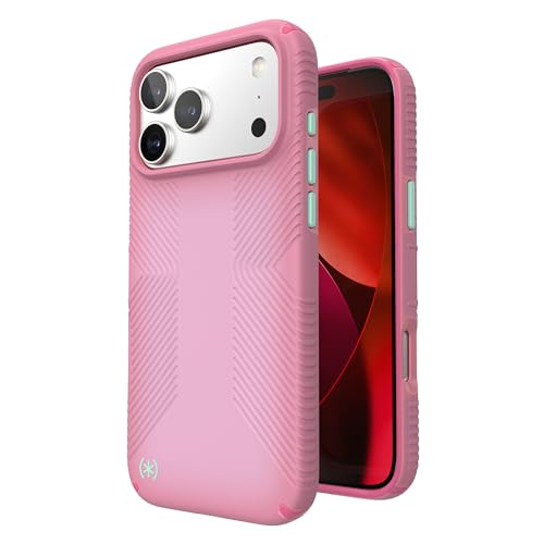 Image of Speck Presidio LUX Grip for iPhone 17 Case, MagSafe-Compatible, Slim Protective Case, IBIS Pink /Dark IBIS /KANOM Green
