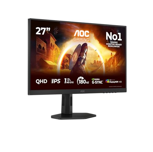 AOC Gaming Q27G4X Moniteur QHD 27', 180 Hz, 1 ms, FreeSync. Prem., G-Sync comp., HDR400 (2560 x 1420, HDMI 2.0, DisplayPort 1.4) Noir