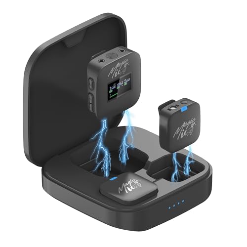 MagicMic™ 3 Pro Influencer Mikrofon Set LCD-Display, KI Geräuschunterdrückung, 20h Akku Stereo/Mono Modus, Lautstärkeregelung Kabelloses Mic für iPhone, Android, PC, YouTube, Vlogs (2 TX + 1 RX)