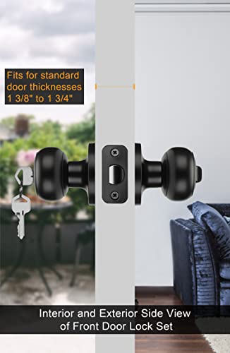 Goldenwarm Key Entry Door Knob Black, Keyed-Alike Black Door Knob With Lock And Key, Matte Black Entry Key Door Knob, Exterior Locking Door Knobs With Keys(5 Pack) #TOP3