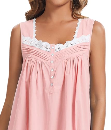 Image of AVIIER 100% Cotton Nightgowns for Women Sleeveless Night Gown with Pockets