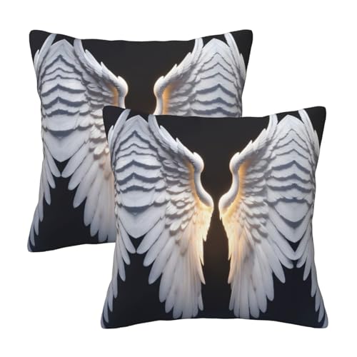 HDSKFNS Angel Wing Print Decorative Pillow Cases 18x18 Throw Pillow Cover Set of 2 Living Room Sofa Cushion Covers