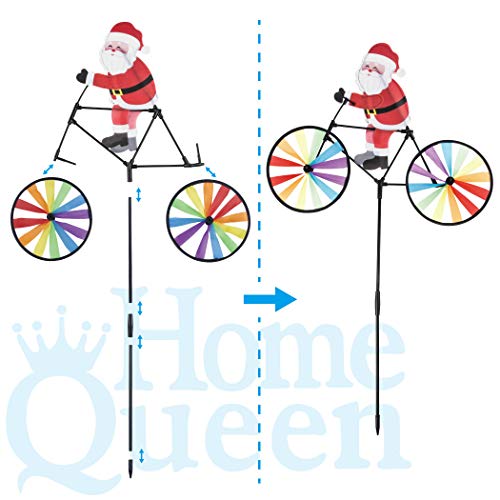 Home Queen Bike Spinner, 3D Christmas Santa Claus on Bike Windmill, Colorful Rainbow Wheel Wind Spinner, Whirligig Pinwheel Garden Yard Outdoor Décor