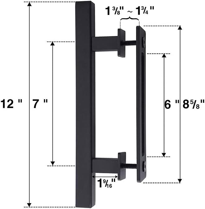 Akitbahome 12" Heavy Duty Sliding Barn Door Handle,Pull and Flush Door Handle Set in Brushed Nickel 2pcs