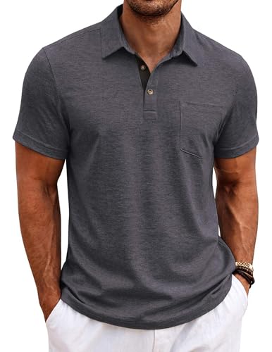Polo d'été chic gris foncé aux finitions soignées et boutons classiques pour homme