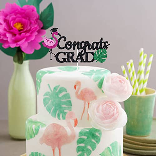 Graduation Flamingo Cake Topper Congrats Grad Glitter Cap High School College Summer Tropical Party Gift Idea #TOP4