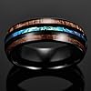 VAKKI Mens, Women Black Ring Opal and Hawaiian Koa Wood Inlay Tungsten Carbide Wedding Engagement Band Ponished Finish Comfort Fit Size N 1/2 #3