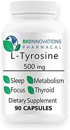 Bio-Innovations Pharmacal L-Tyrosine 500 mg Amino Acid for Sleep, Thyroid Support, Memory Cognitive Health, Metabolism, Supports Optimal Adrenal Function, Supports Healthy Stress Response 90 Capsules