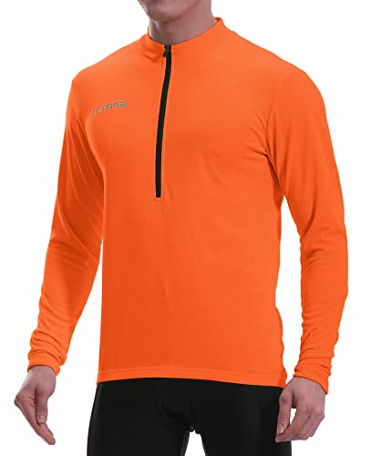 Spotti Men s Cycling Bike Jersey Long Sleeve with 3 Rear Pockets - Moisture Wicking, Breathable, Quick Dry Biking Shirt Orange
