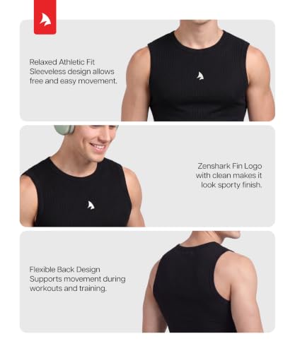Image of ZENSHARK Sleeveless T Shirt for Men | 100% Organic Cotton Gym Vest 220 GSM | Tank Top Sando Innerwear | Soft, Skin Friendly, Breathable