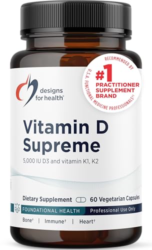 Designs for Health Vitamin D Supreme - Vitamin D 5000 IU with 2000mcg Vitamin K as MK4 for Bone Health, Heart Health & Immune Support - Vitamin D3 Enhanced with GG Supplement (60 Capsules)