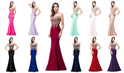 image for Babyonlinedress Women's Mermaid Gold Lace Embroidery Prom Dress Evenin