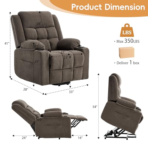 Image of Power Lift Recliner Chair for Elderly Adults with Massage and Heat, Fabric Electric Recliner Sofa with Side Pocket, Two Cup Holders for Living Room L9912 (Brown)