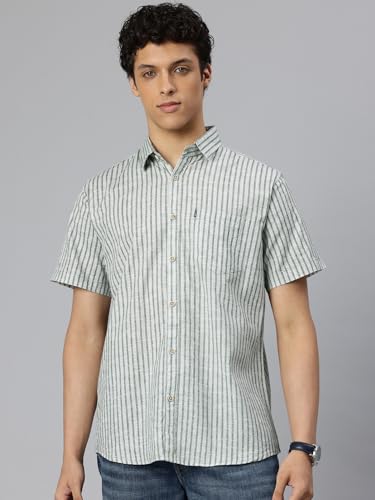 Image of Majestic Man Men's Pure Cotton Striped Half Sleeve Slim Fit Casual Shirt for Men