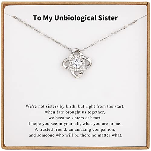 Unbiological Sister Necklace Sterling Silver Rhinestone Knot Necklaces for Sister in Law Birthday Gifts Christmas Gifts