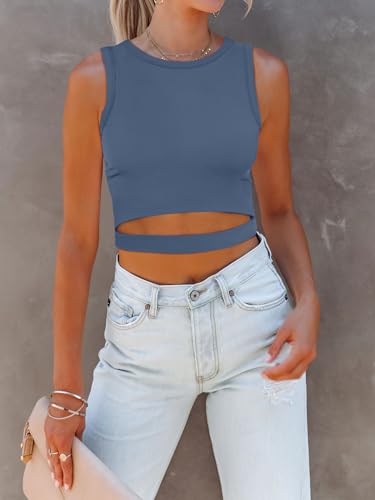 Image of ANRABESS Women Tank Tops High Neck Sleeveless Sexy Cutout Racer Back Going Out Crop Tops Shirts Summer Y2K Outfits