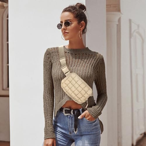 Image of Gitus Trending Gifts for Women Puffer Crossbody Bags for Women Belt Bag Fanny Pack with Adjustable Straps Lightweight Quilted Puffy Bag Woman Gifts (Beige)