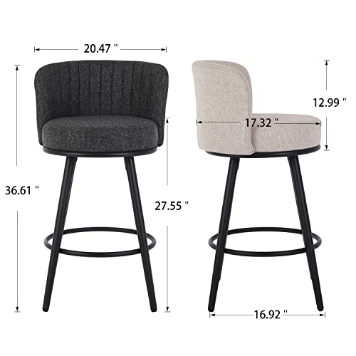 Czlolo Bar Stools Set Of 2, 27 Inches Seat Height Barstools, Upholstered Linen Fabric Counter Stools With Back For Kitchen Island, Dark Grey #TOP2