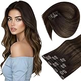 Sunny Hair Clip in Hair Extensions Real Human Hair 105g Remy Hair Clip in Extensions for Women Human Hair Extensions Dark Brown Balayage Light Brown 14 Inch