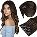 Sunny 14inch Clip in Hair Extensions Human Hair Lowlight Chestnut Brown Mixed with Dark Brown Balayage Remy Double Weft Clip in Extensions 7pcs 120g Per Pack