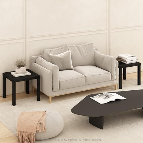 Image of Furinno Classic Set of 2 Modern Coffee Table, Printer Stand, Black | 1.8 inch Triple Thick Square Tabletop, Side Table with 4 Legs, for Living Room, Bedroom, Home Office
