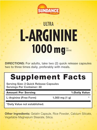 Sundance SD3793 L-Arginine 1000Mg Capsules | 60 Count | Free Form Amino Acid Supplement thumb #1