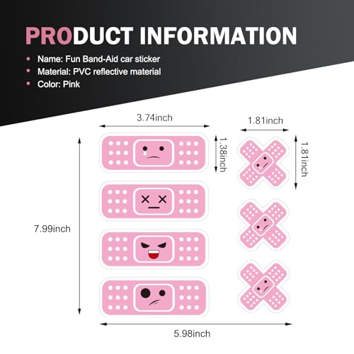 Image of 7-Piece Funny Car Bandaid Stickers, Waterproof Band Aid Decals with 2 Shapes, Cute Cartoon Bandage Decal, Universal Scratch Cover Bumper Stickers (Pink)