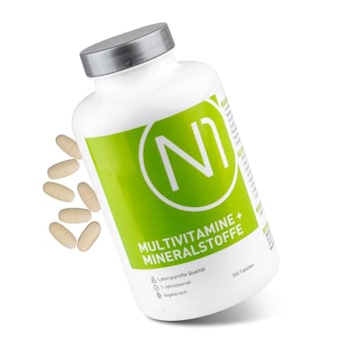 N1 Multivitamin Tabletten hochdosiert - Alle Vitamine + Mineralien - 365 Tabletten 1-Jahresvorrat - Nahrungsergänzungsmittel - Vitamin Tabletten / Supplements - Vegetarisch, laktosefrei & glutenfrei