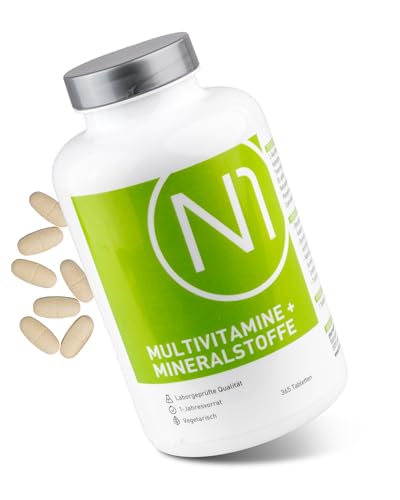 N1 Multivitamin Tabletten hochdosiert - Alle Vitamine + Mineralien - 365 Tabl. Jahresvorrat - vegetarisch - Nahrungsergänzungsmittel
