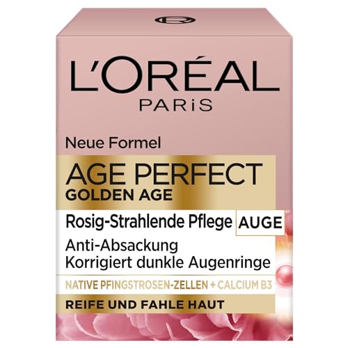 L’Oréal Paris Rosé-Augenpflege für Frauen: für Anti-Absackungseffekt & korrigierte dunkle Augenringe mit Pfingsrosen-Zellen, Calcium und Vitamin B3, Age Perfect Golden Age1x 15ml