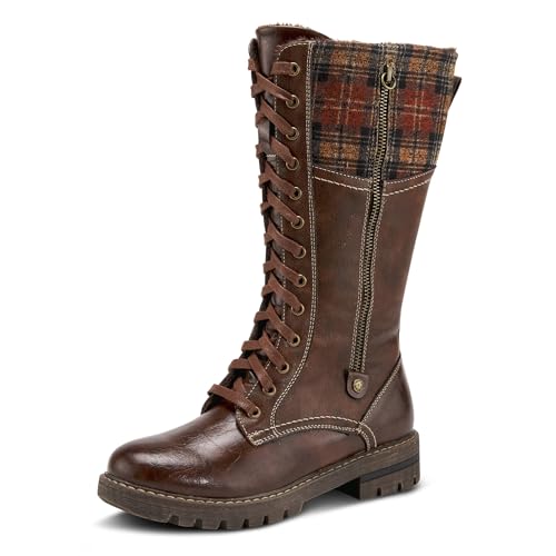 PATRIZIA Spring Step Chickeze Tall Boots for Women - Pull-On Ladies Boots with Lace-up, Zipper Closure - Womens Boots for Outdoor - Brown Multi EU 38 / US 7.5-8