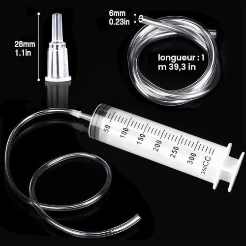 HXC Lot de 2 grandes seringues de 300 ml avec tuyau - Réutilisables - Seringue en plastique de grande capacité pour l'industrie - Seringue à huile pour laboratoire, huile de moteur, liquide de – vue 3