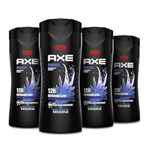 AXE Body Wash Phoenix 4 Count 12h Refreshing Scent Crushed Mint & Rosemary Men’s Body Wash with 100% Plant-Based Moisturizers 16 oz