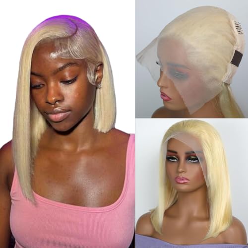 GIRLOFDREAMS Honey Blonde Bob Wig Human Hair Full 13x6 HD Lace Frontal Glueless Wigs for Black Women 100% Unprocessed Brazilian Virgin Human Hair Wigs - 180% Density 12 Inch 613 Bob Wig