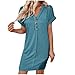 Womens Fashion V-Neck Button Up Dress Roll Short Sleeve Tunic A Line Knee Length Dresses Beach Vacation Mini Dress (Mint Blue,Medium)