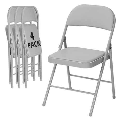Image of 4 Pack Gray Folding Chairs with Padded Cushion and Metal Frame