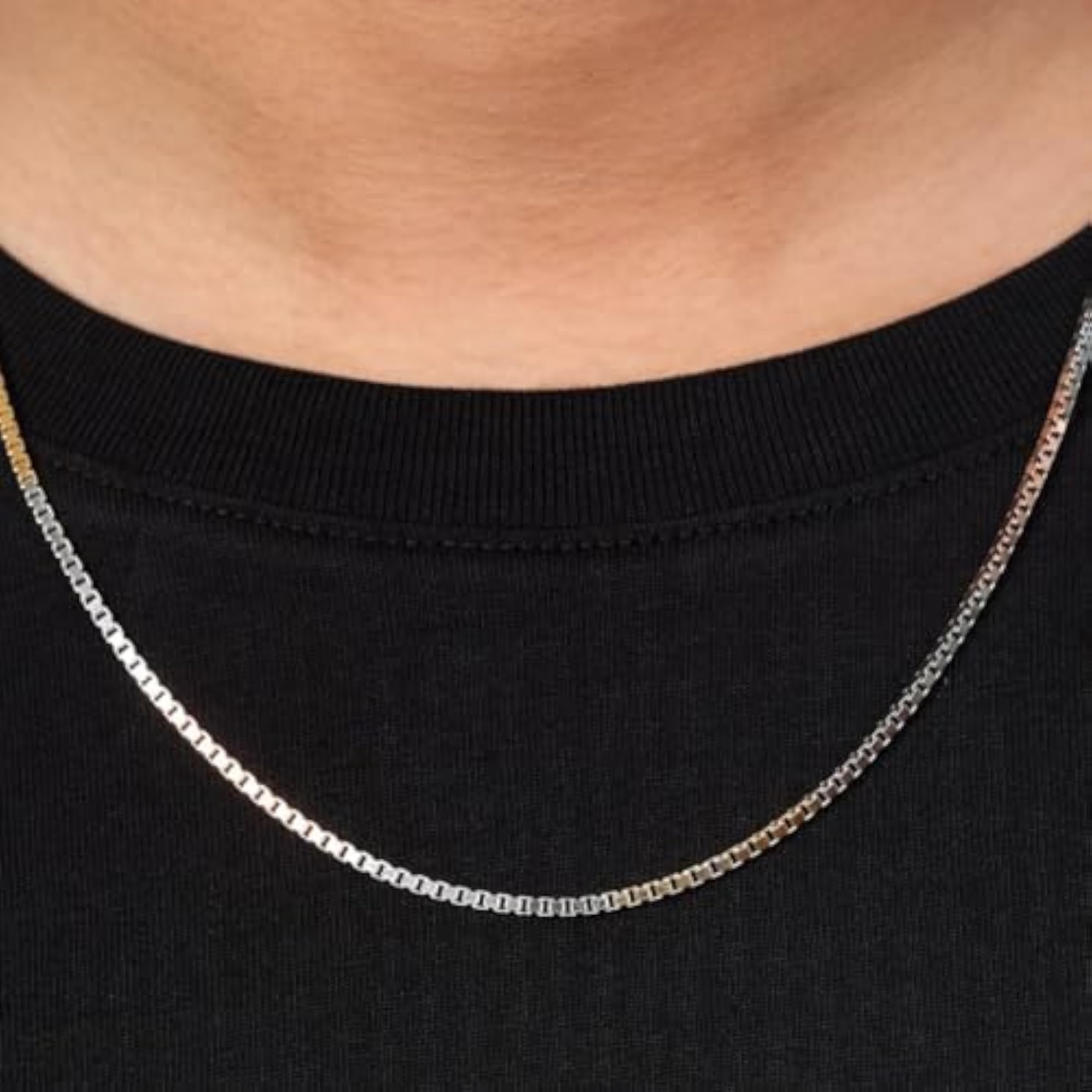 Men's 925 Sterling Silver Triple Tone Plated Chain Necklace, 20 Inches