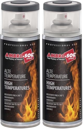 AMBRO-SOL, Pintura alta temperatura, Pintura para Radiadores, Hornos y Motores, Pintura en Spray para Metal Gris antracita, Spray 400 ml (Paquete de 2)