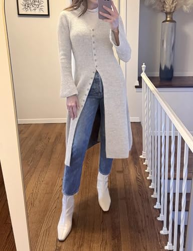 Womens Long Cardigan Sweaters Button Down Bell Sleeve Open Front Ribbed Knit Midi Dress Fall Trendy Outfits3