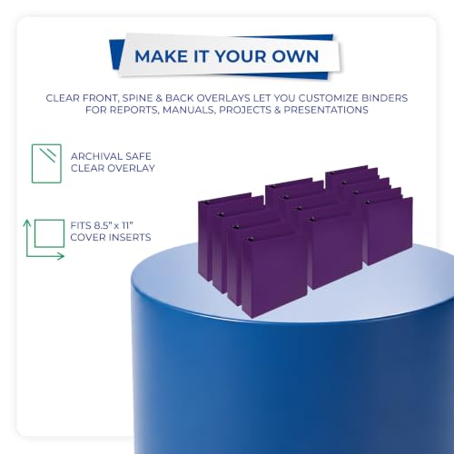 Image of Samsill Durable 2 Inch Binder, D Ring Binder, Customizable Clear View Cover, Purple, 12-Pack, Holds 475 Pages