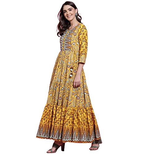 Image of BIBA Cotton Printed Flared Casual Dress