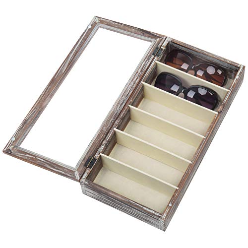 MyGift Torched Wood 6 Slot Sunglasses & Eyewear Display Storage Case w/Clear Acrylic Magnetic Closure