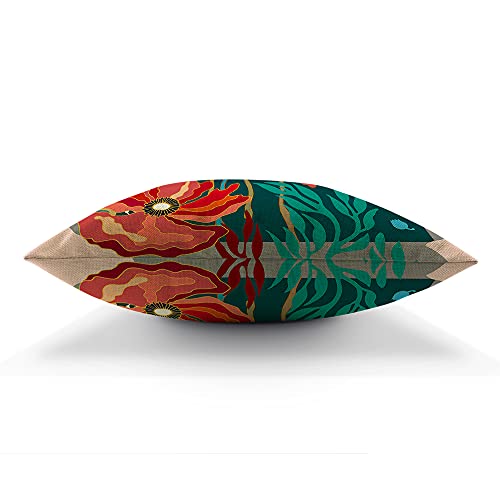 Moslion Poppy Pillowcases 18X18 Inch Abstract Tropical Blooming Flower Floral Autumn Colors Retro Throw Pillow Cover Case Cotton Linen Decorative Cushion For Couch Bed #TOP4