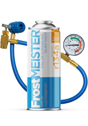 FrostMEISTER 2in1 – Auto-Klimaanlagen-Nachfüllset 400 ml inkl. Manometer-Schlauch für R134a (1995–2016) – Schnelle, Einfache & Sichere...